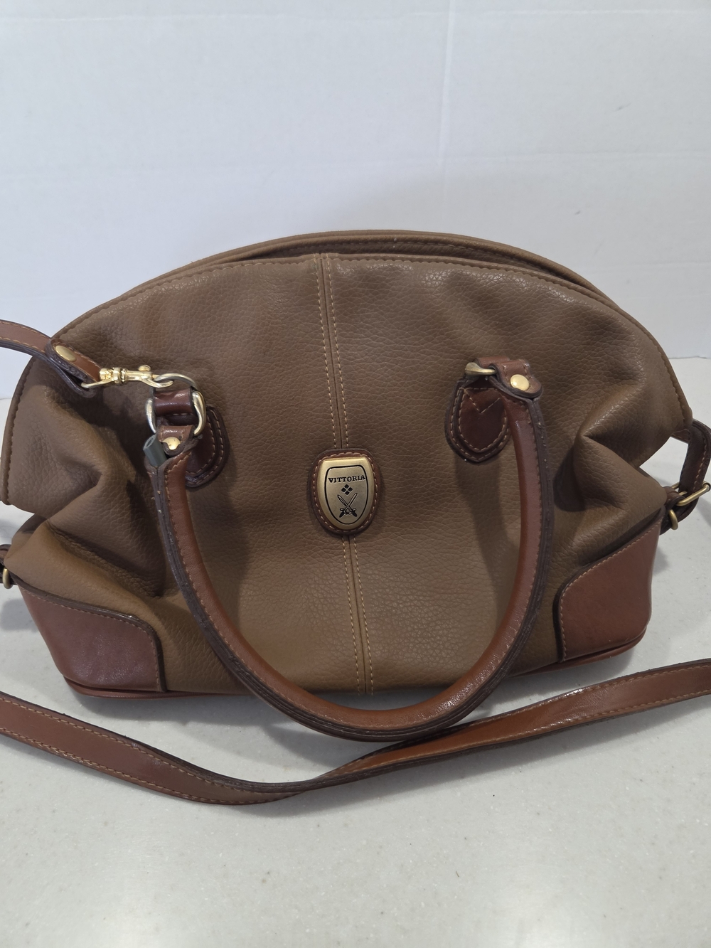 Vintage Vittoria Brown Leather Dome Satchel